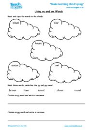 Worksheets for kids - using-ou-and-ow-words